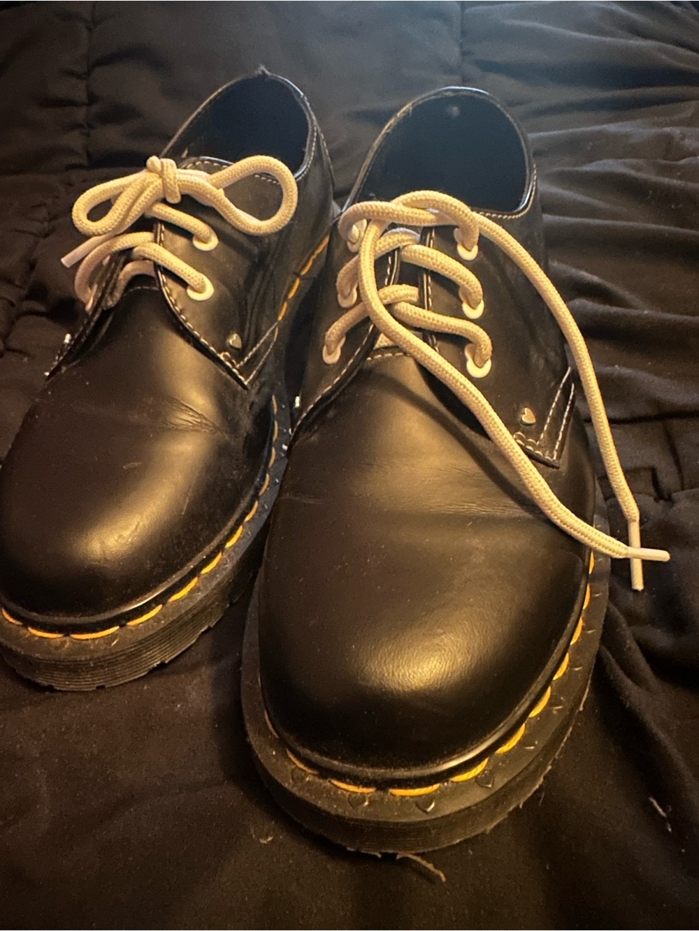 Dr. Martens  Black Lace-Up Shoes with Yellow Stitching